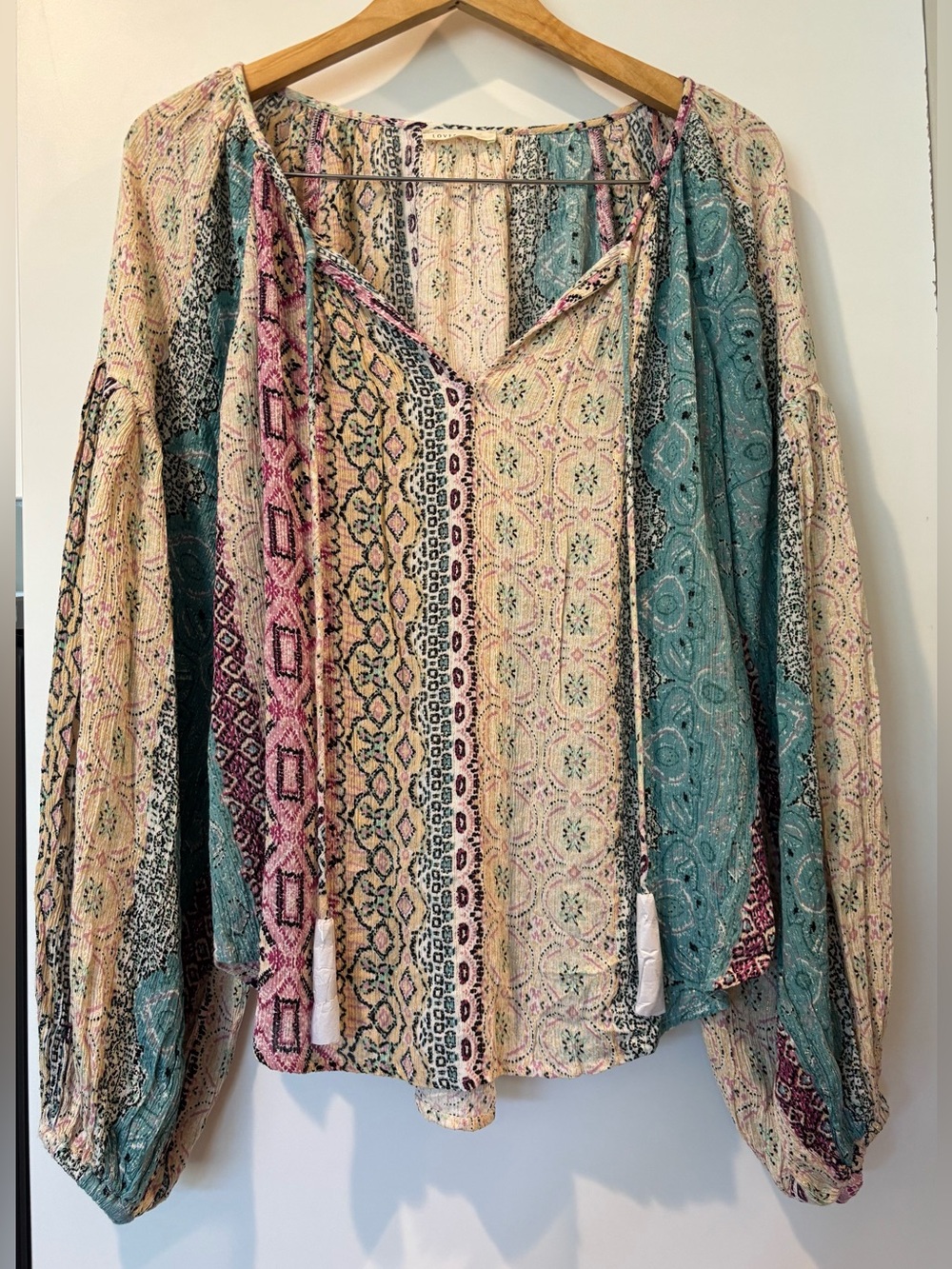 Lovestitch "Hippie At Heart" volume sleeve blouse size oversized S NEW!
